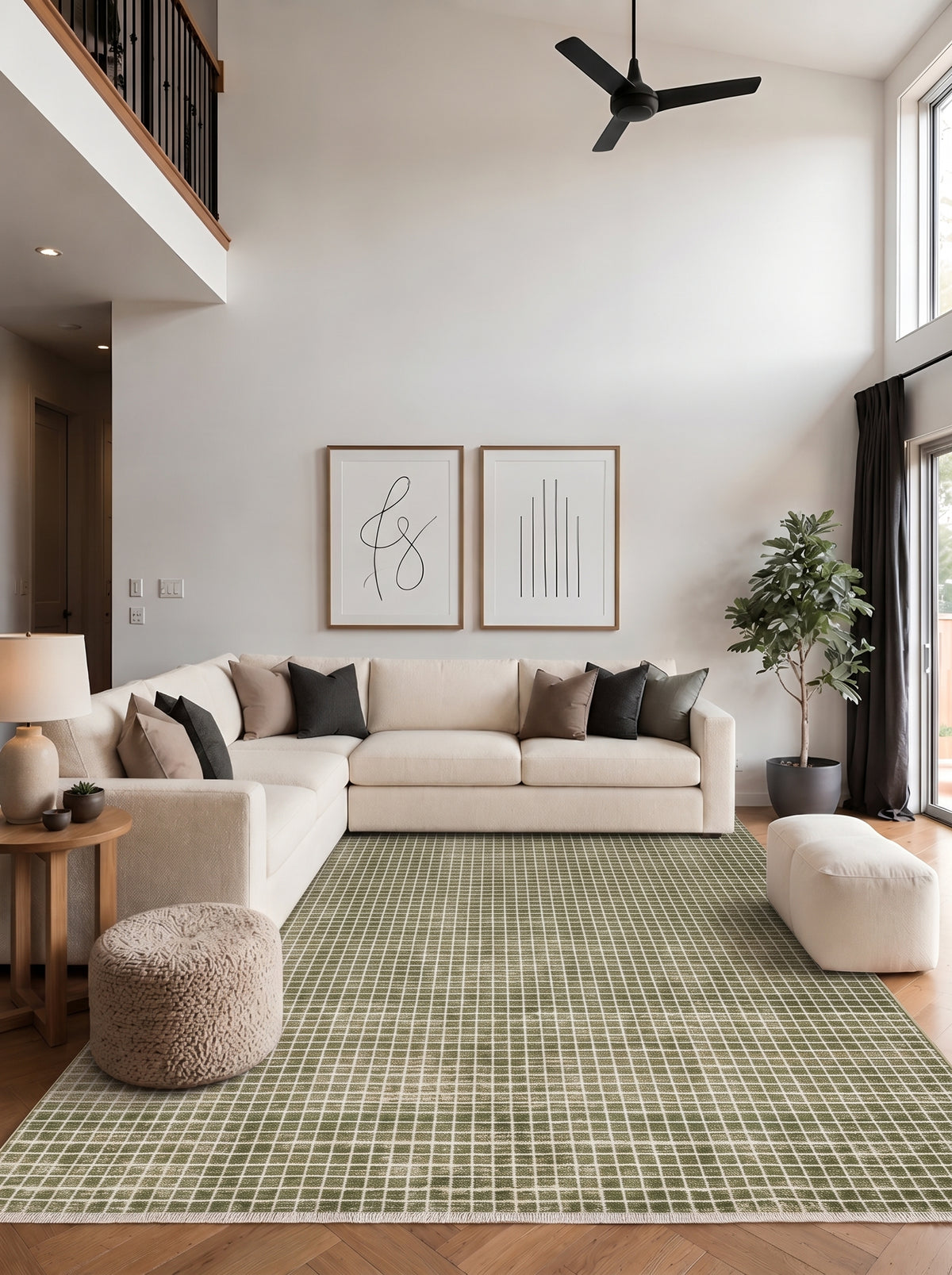 Austin Micro Checkered Washable Green Rug