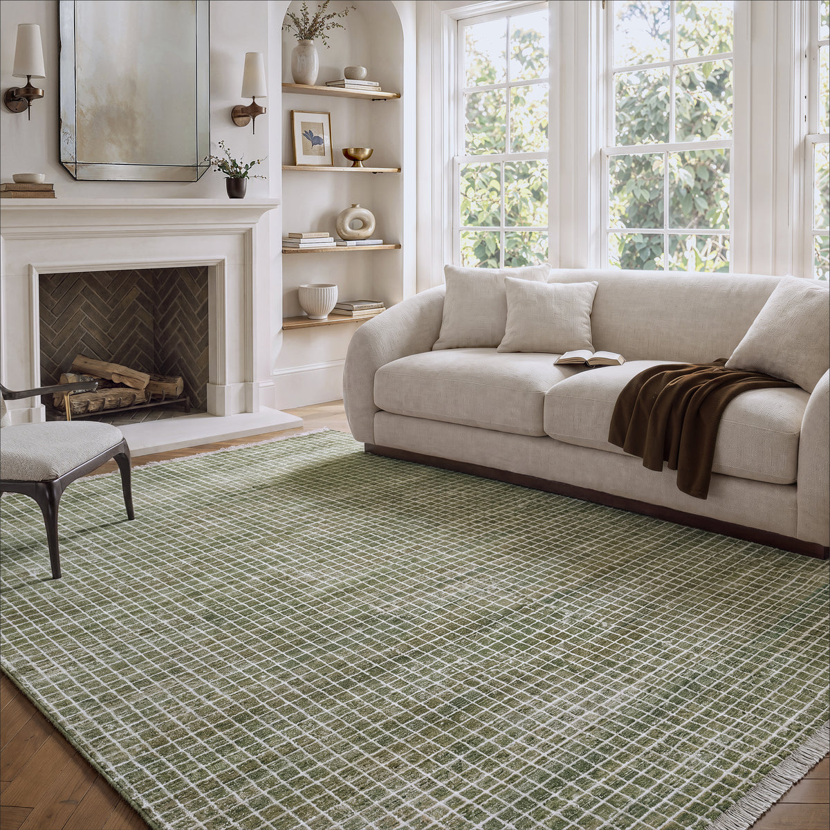 Austin Micro Checkered Washable Green Rug