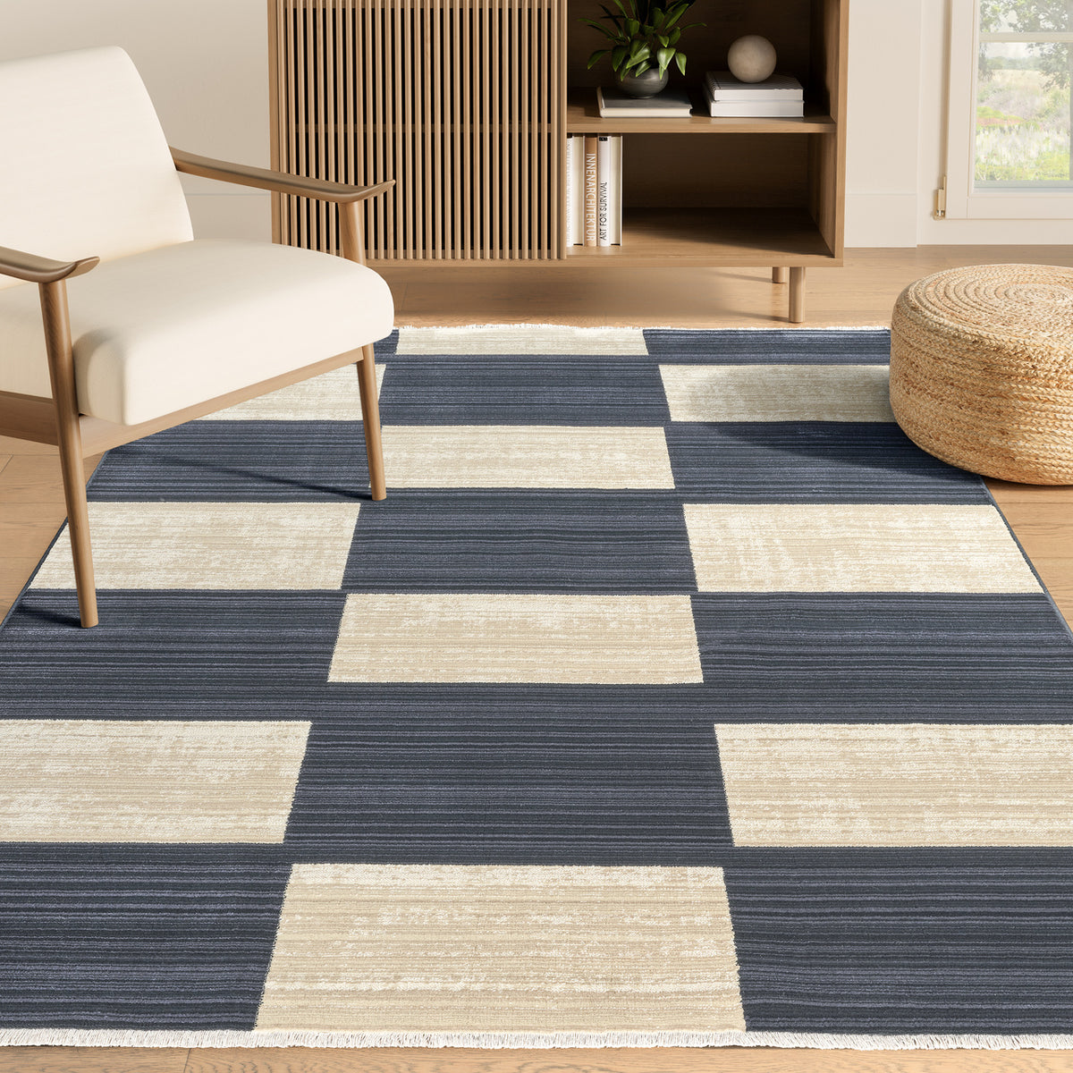 Austin Checkered Washable Blue Rug