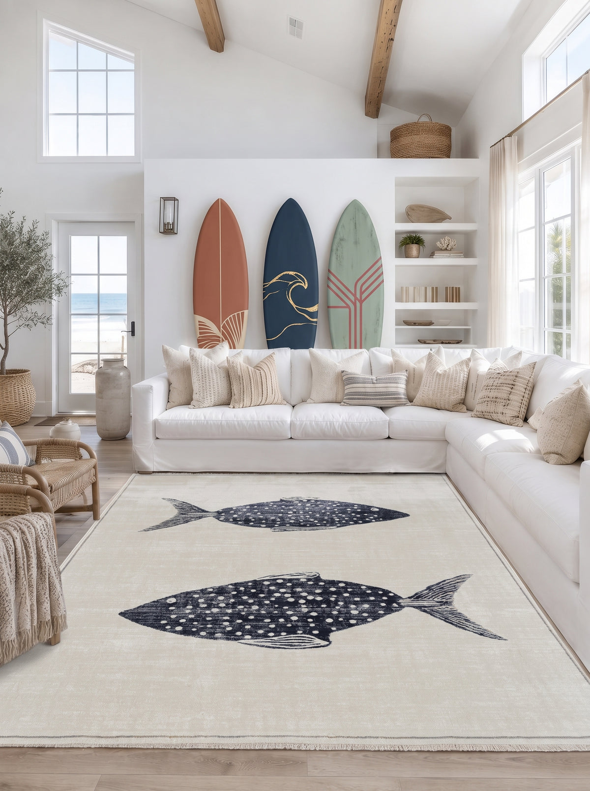 Austin Fish Washable Blue Rug