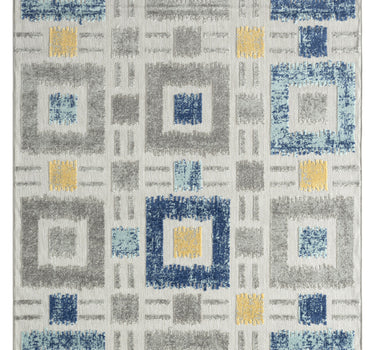 Hampton Geometric Squares Indoor/Outdoor Grey Rug