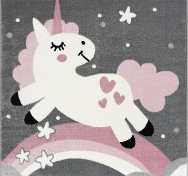 Play Pink Unicorn Kids Grey Rug