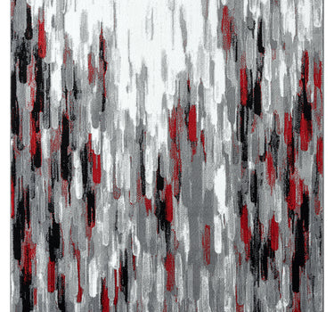 Porto Contemporary Red Grey Lined Rug